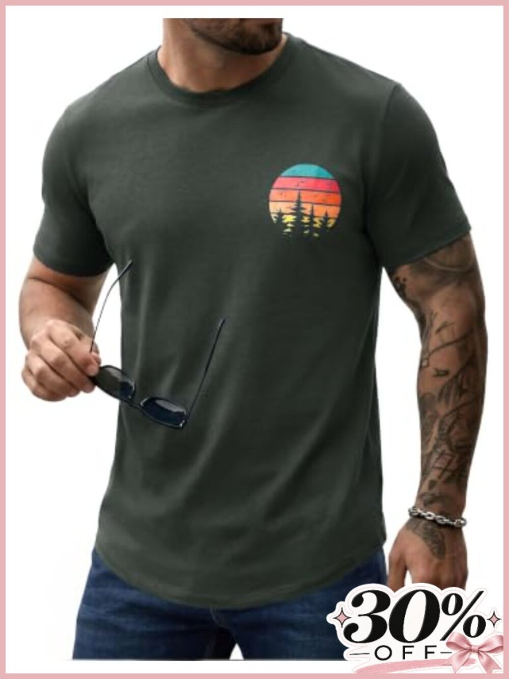 Men's Graphic T-Shirt Curved Hem Vintage Casual Summer Tee